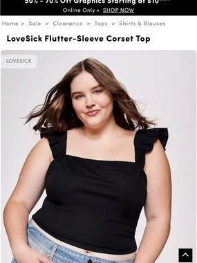 Lovesick Black Flutter-Sleeve Corset Crop Top